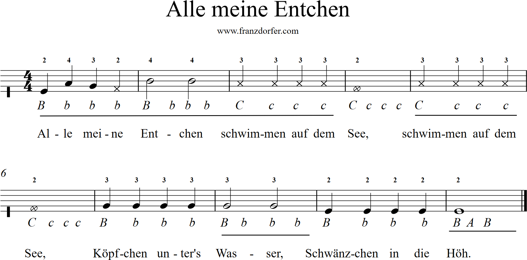 griffschrift, alle meine Entchen mit Begleitung